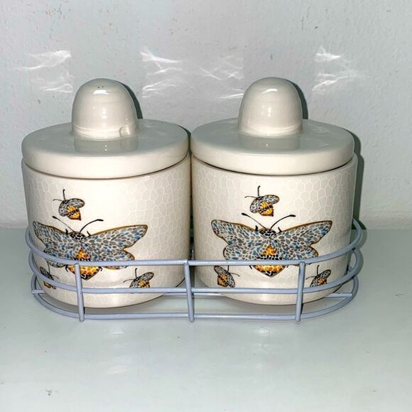 🔥salt and pepper cellar set  bee & butterfly spring New - Picture 1 of 4